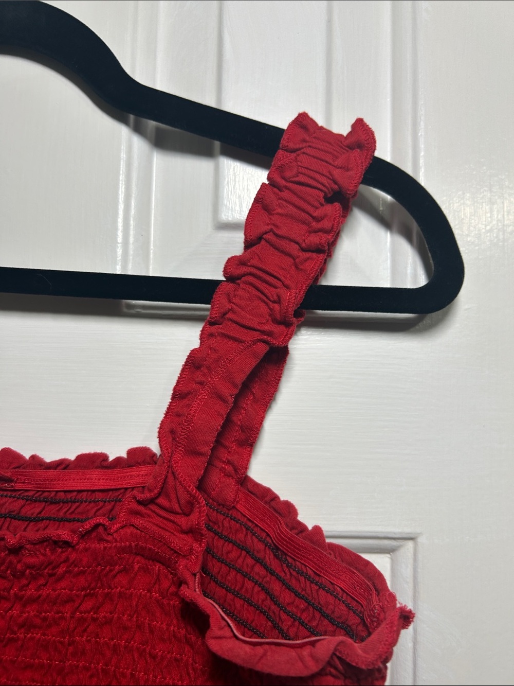 GUESS Red Smocked Ruffle Strap Crop Tank - Picture 4 of 5